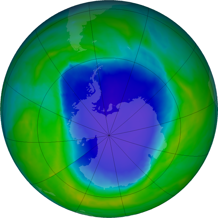 Antarctic ozone map for 21 November 2015